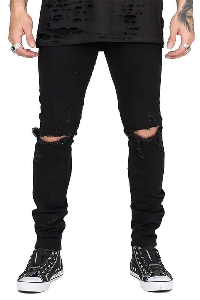 knee blast distressed black skinny denim