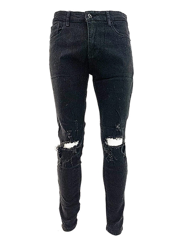 knee blast distressed black skinny denim