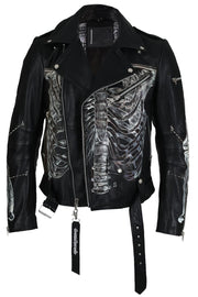 Hand Painted Collection -Anatomy bones calf leather biker