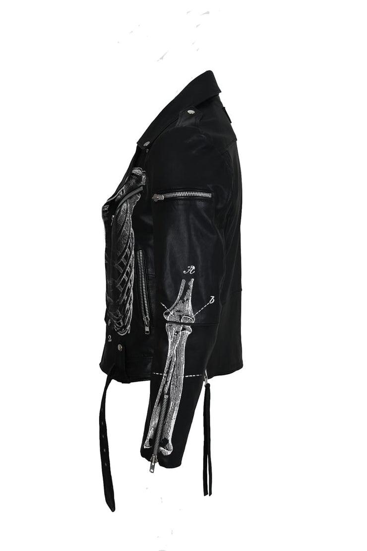 Hand Painted Collection -Anatomy bones calf leather biker
