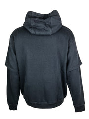 fear no one double sleeved worn black hoody