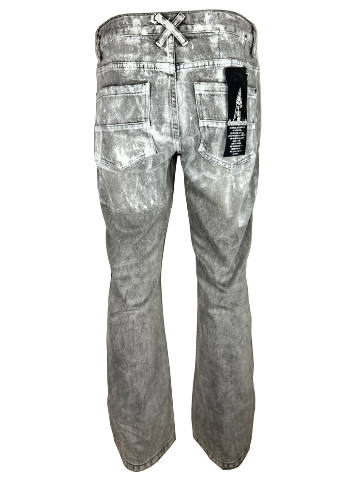 white ice waist distressed grey kicker denim