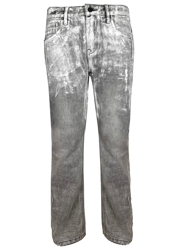 white ice waist distressed grey kicker denim