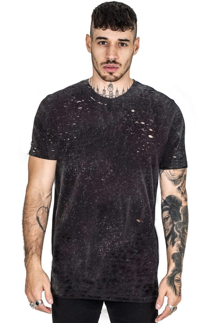 gunshot distressed acid wash t