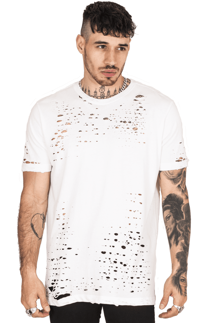 gunshot distressed white t