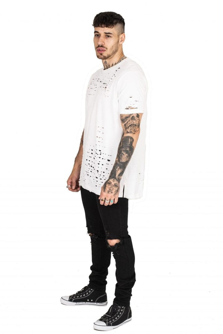 gunshot distressed white t