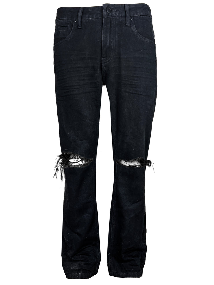 knee blast solid black kicker denim