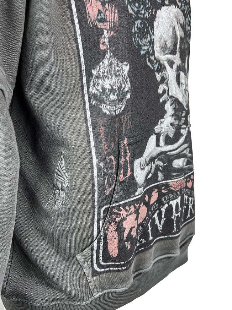 live fast double sleeved vintage grey hoody