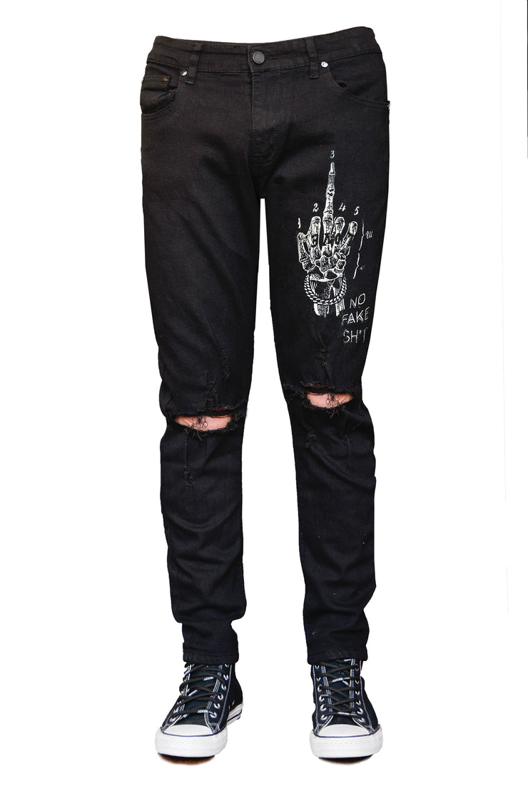 no fake sh*t distressed black skinny jean