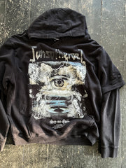 see no evil double sleeved worn black hoody