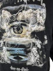 see no evil double sleeved worn black hoody