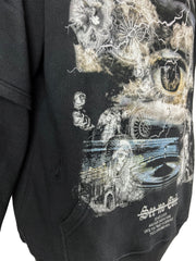 see no evil double sleeved worn black hoody