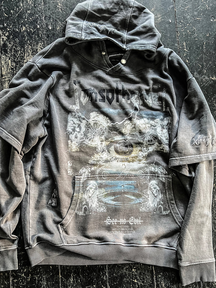 see no evil double sleeved vintage grey hoody