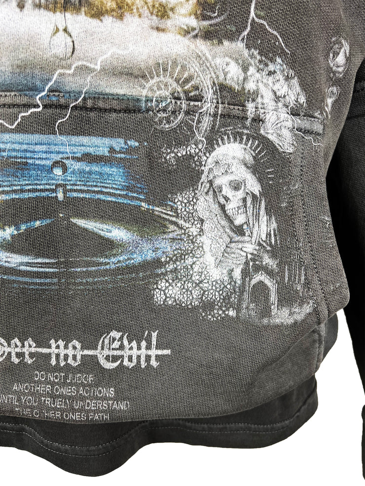 see no evil double sleeved vintage grey hoody