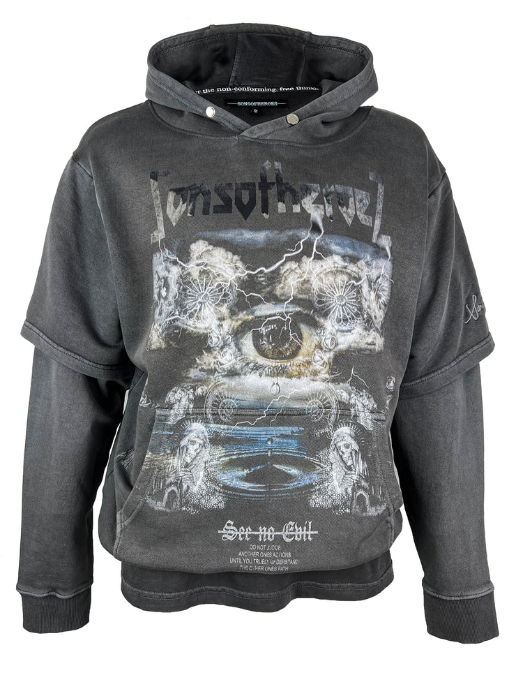 see no evil double sleeved vintage grey hoody