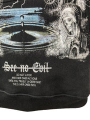 see no evil double sleeved worn black hoody