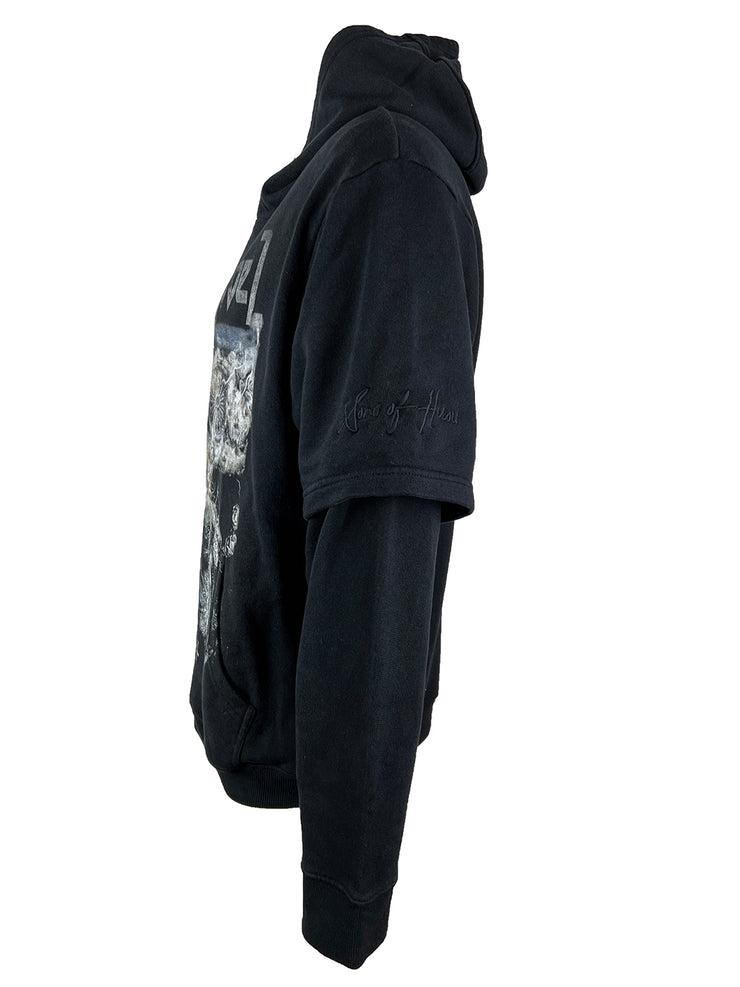 see no evil double sleeved worn black hoody