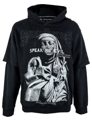 speak no evil double sleeved worn black hoody